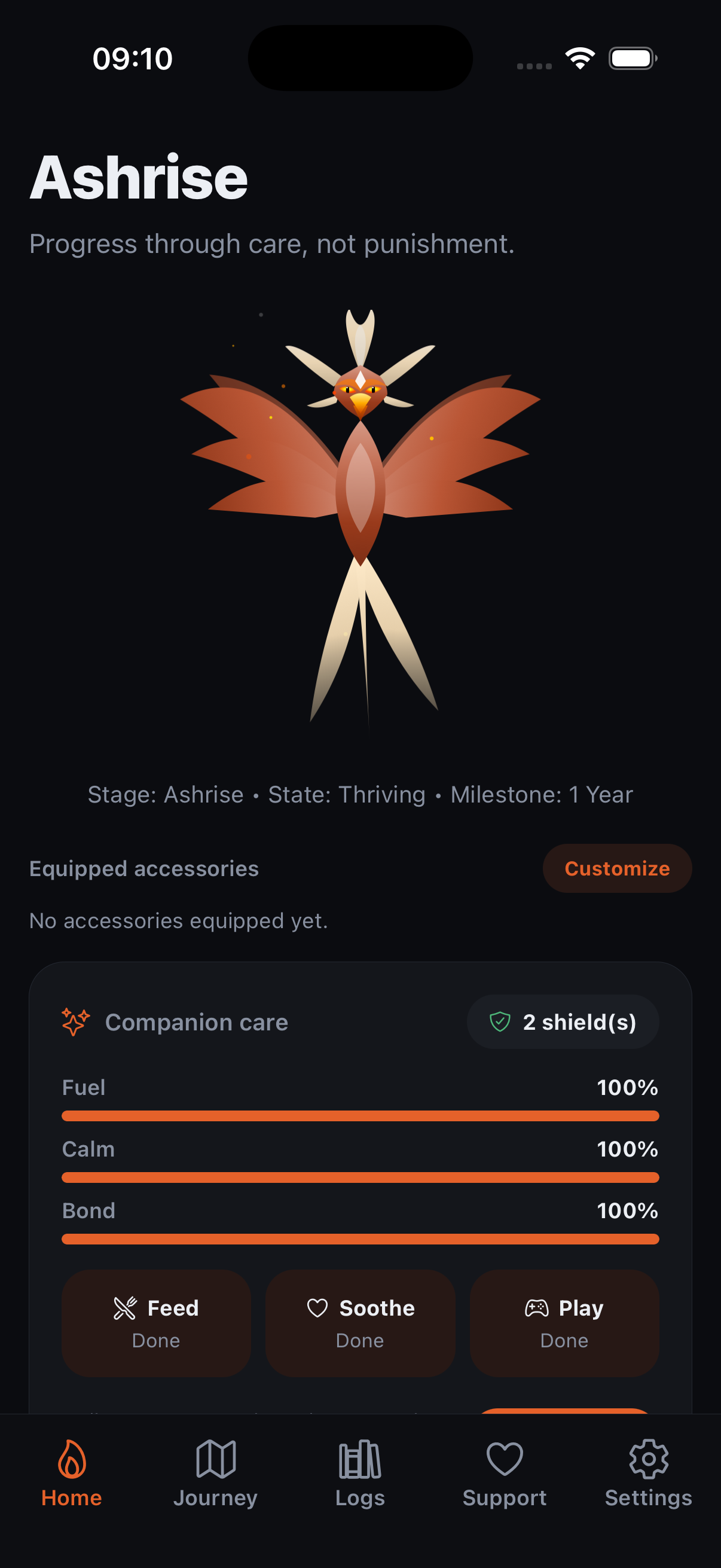 Ashrise home screen with phoenix